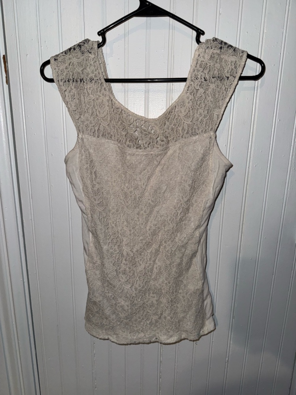 Express Lace Scoop Tank Top - Cream